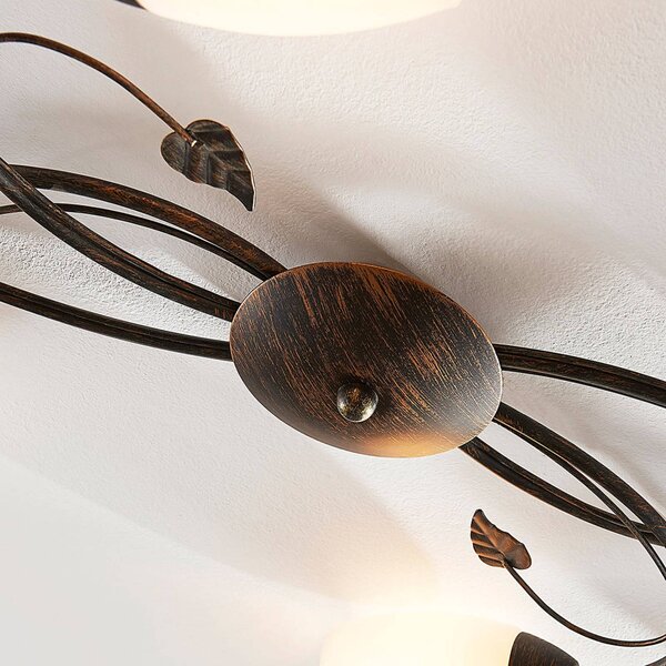 Lampa sufitowa Stefania Lindby, możliwość ściemniania, brązowy / rdzawy, salon / jadalnia, szkło, antyczny