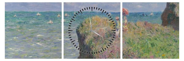 Obraz - Claude Monet, Cliff Walk at Pourville, reprodukcje (z zegarem) (90x30 cm)