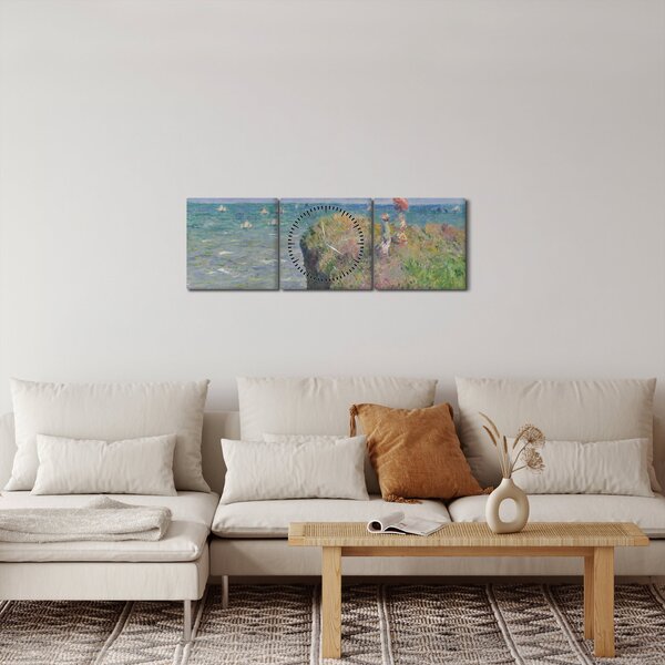 Obraz - Claude Monet, Cliff Walk at Pourville, reprodukcje (z zegarem) (90x30 cm)