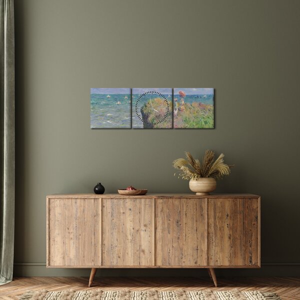 Obraz - Claude Monet, Cliff Walk at Pourville, reprodukcje (z zegarem) (90x30 cm)
