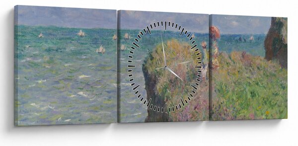 Obraz - Claude Monet, Cliff Walk at Pourville, reprodukcje (z zegarem) (90x30 cm)