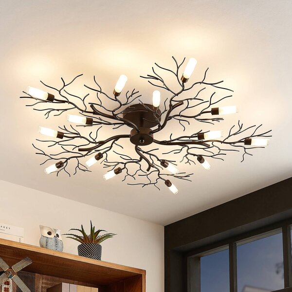 Lampa sufitowa Bigna Lindby, możliwość ściemniania, brązowy / rdzawy, salon / jadalnia, metal, nowoczesny