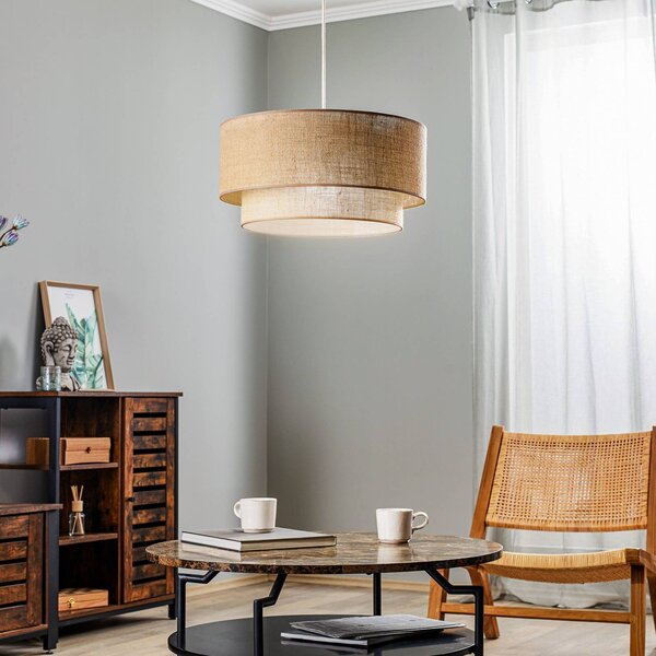 Lampa wisząca Boho jute Duolla, możliwość ściemniania, brązowy / rdzawy, salon / jadalnia, tkanina / materiał / jedwab, dworkowy / rustykalny
