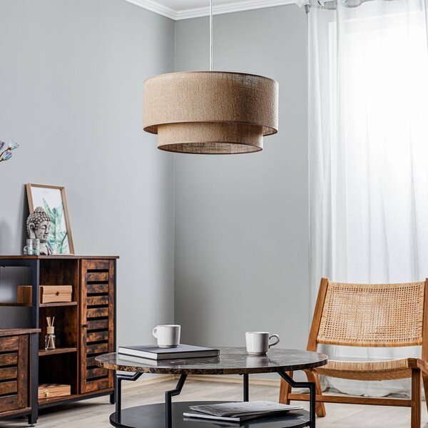Lampa wisząca Boho jute Duolla, możliwość ściemniania, brązowy / rdzawy, salon / jadalnia, tkanina / materiał / jedwab, dworkowy / rustykalny