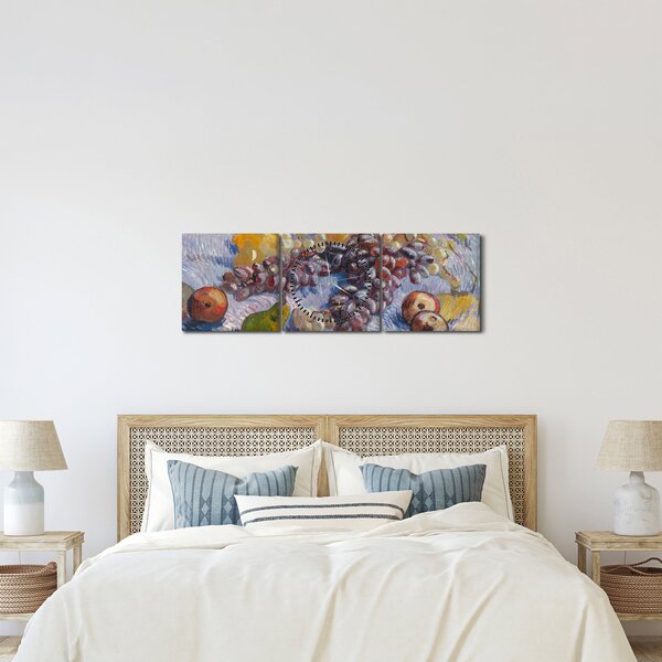Obraz - Vincent van Gogh, Grapes, Lemons, Pears, and Apples, reprodukcje (z zegarem) (90x30 cm)