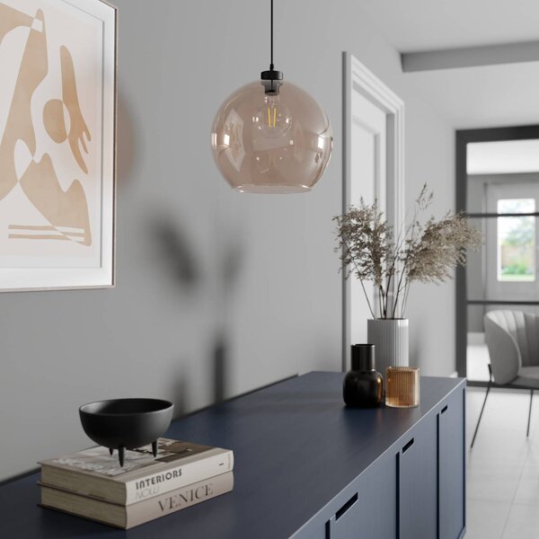 Lampa wisząca szklana Cubus TK Lighting, możliwość ściemniania, kremowy / amber, salon / jadalnia, szkło, nowoczesny
