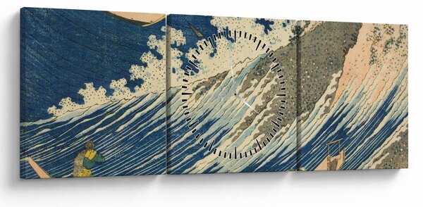 Obraz - Katsushika Hokusai, Fishing Boats at Choshi in Shimosa (Soshu Choshi) , reprodukcje (z zegarem) (90x30 cm)