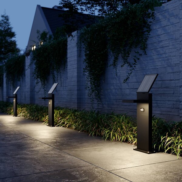 Lucande LED lampa solarna Silvan, 60 cm, czujnik, antracytowy Silvan, czarny, aluminium, nowoczesny