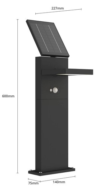 Lucande LED lampa solarna Silvan, 60 cm, czujnik, antracytowy Silvan, czarny, aluminium, nowoczesny