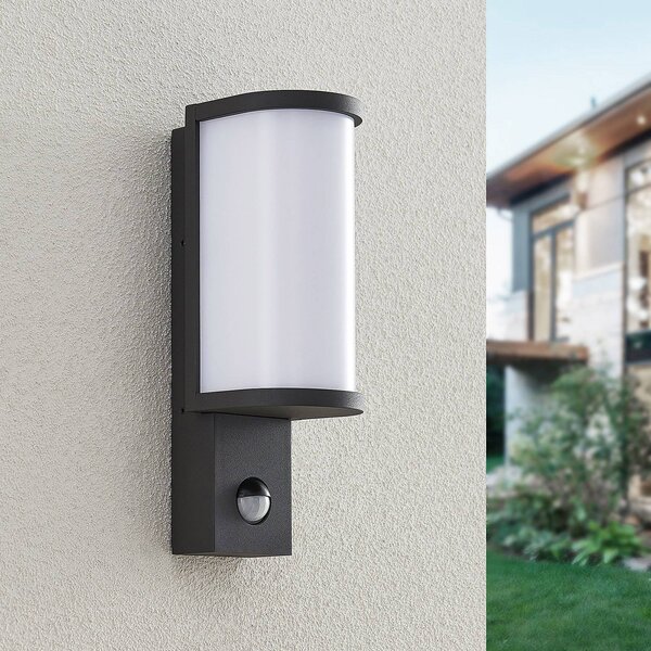Kinkiet zewnętrzny LED z czujnikiem Jokum Lucande, aluminiowy / szary / cynkowy, aluminium, nowoczesny