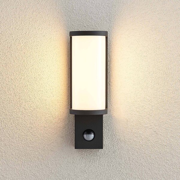 Kinkiet zewnętrzny LED z czujnikiem Jokum Lucande, aluminiowy / szary / cynkowy, aluminium, nowoczesny