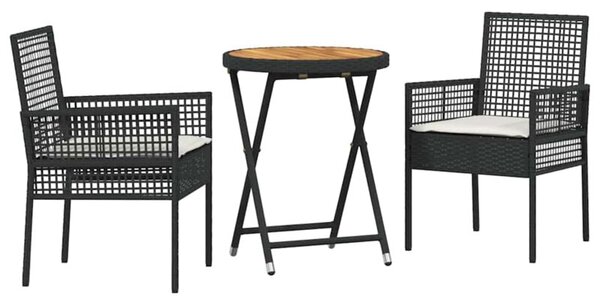 Zestaw Mebli Ogrodowych Bistro Z Poduszkami 3-Częściowy Czarny Rattan Na Taras Balkon Ogród