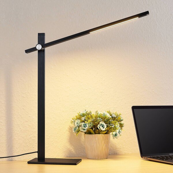Lampa biurkowa LED Wasko Lucande, możliwość ściemniania, czarny, biuro, metal, nowoczesny