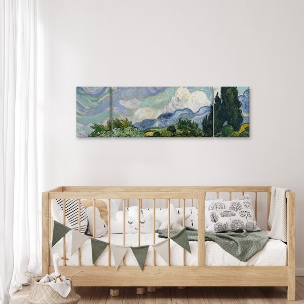 Obraz - Vincent van Gogh, Wheat Field with Cypresses, reprodukcje (170x50 cm)