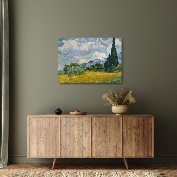 Obraz na szkle - Vincent van Gogh, Wheat Field with Cypresses, reprodukcje (70x50 cm)