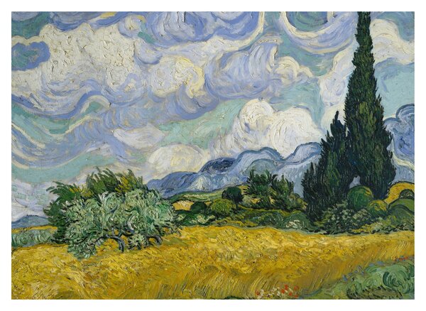 Obraz na szkle - Vincent van Gogh, Wheat Field with Cypresses, reprodukcje (70x50 cm)