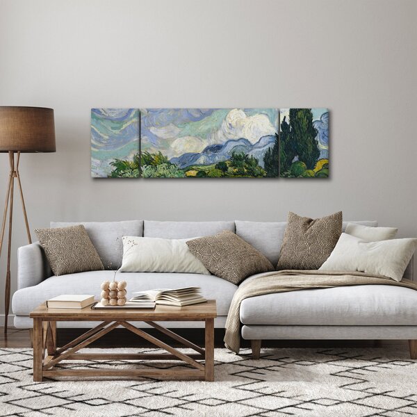 Obraz - Vincent van Gogh, Wheat Field with Cypresses, reprodukcje (170x50 cm)