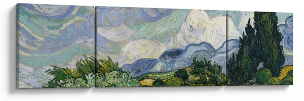 Obraz - Vincent van Gogh, Wheat Field with Cypresses, reprodukcje (170x50 cm)