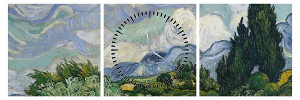Obraz - Vincent van Gogh, Wheat Field with Cypresses, reprodukcje (z zegarem) (90x30 cm)