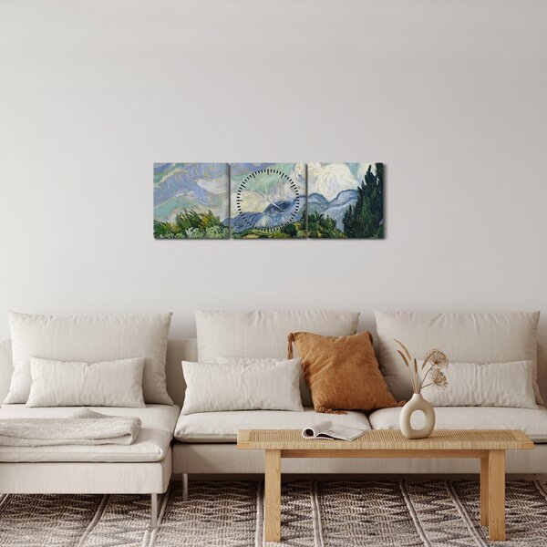 Obraz - Vincent van Gogh, Wheat Field with Cypresses, reprodukcje (z zegarem) (90x30 cm)