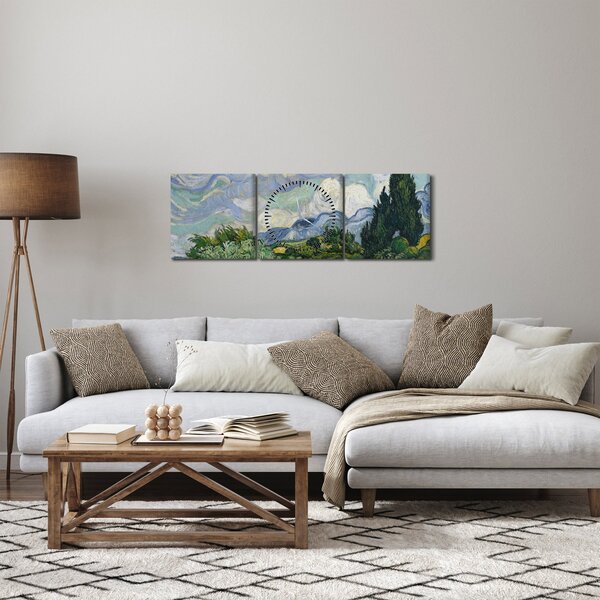 Obraz - Vincent van Gogh, Wheat Field with Cypresses, reprodukcje (z zegarem) (90x30 cm)