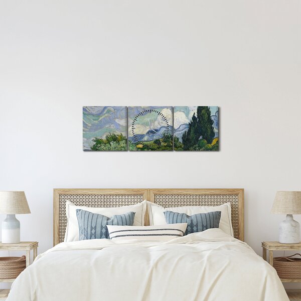 Obraz - Vincent van Gogh, Wheat Field with Cypresses, reprodukcje (z zegarem) (90x30 cm)