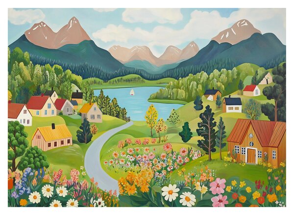 Obraz na szkle - Wioska w górach (70x50 cm)