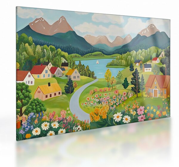 Obraz na szkle - Wioska w górach (70x50 cm)