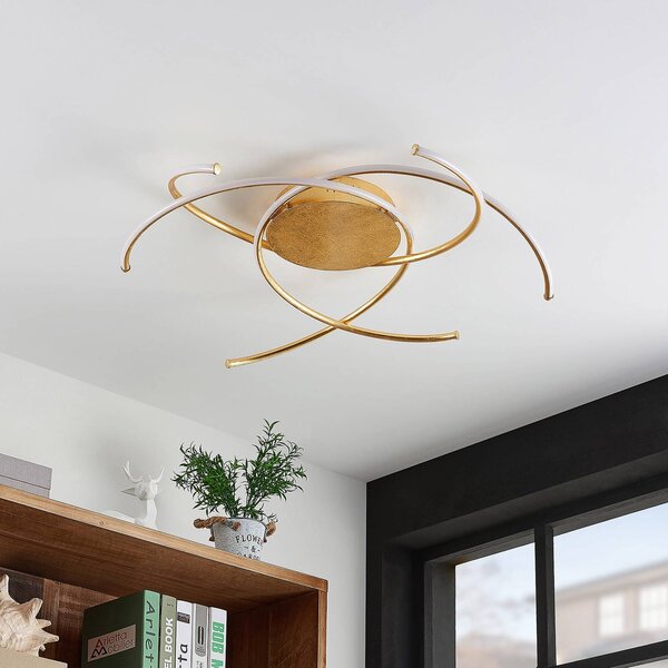 Lampa sufitowa LED Yareli Lindby, możliwość ściemniania, mosiężny / złoty, salon / jadalnia, metal, nowoczesny