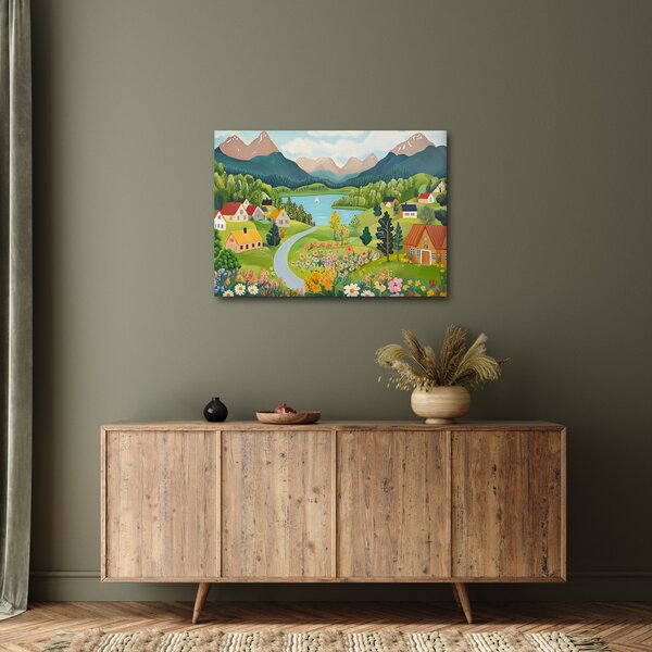 Obraz - Wioska w górach (70x50 cm)