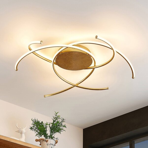 Lampa sufitowa LED Yareli Lindby, możliwość ściemniania, mosiężny / złoty, salon / jadalnia, metal, nowoczesny