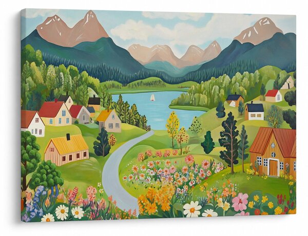 Obraz - Wioska w górach (70x50 cm)