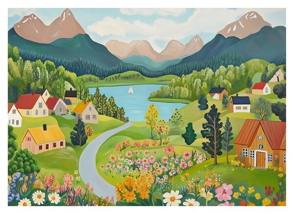 Obraz - Wioska w górach (70x50 cm)