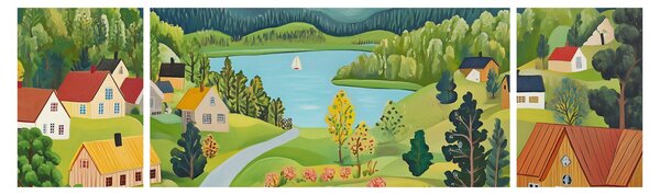 Obraz - Wioska w górach (170x50 cm)