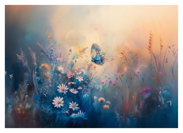 Obraz na szkle - Łąka z motylem (70x50 cm)