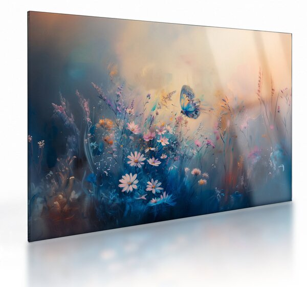 Obraz na szkle - Łąka z motylem (70x50 cm)