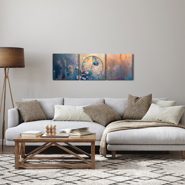 Obraz - Łąka z motylem (z zegarem) (90x30 cm)