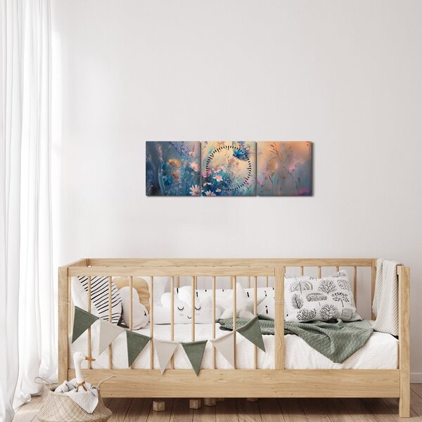 Obraz - Łąka z motylem (z zegarem) (90x30 cm)