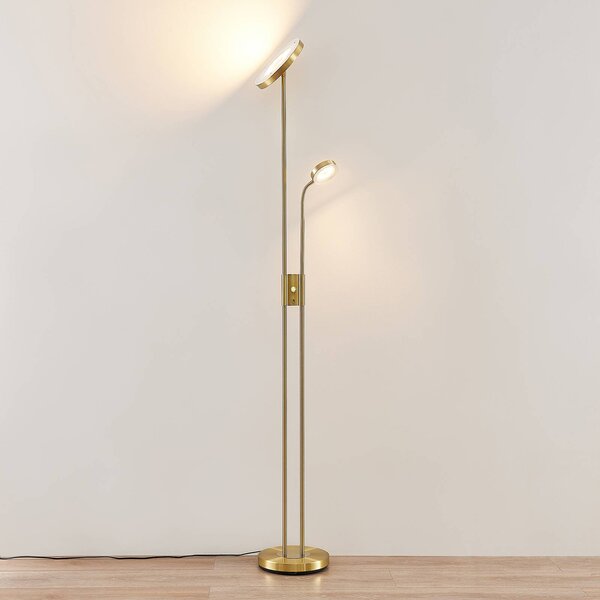 Lampa stojąca LED Seppa Lindby, możliwość ściemniania, mosiężny / złoty, salon / jadalnia, metal, nowoczesny