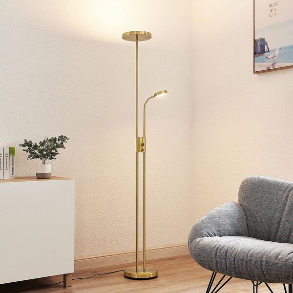 Lampa stojąca LED Seppa Lindby, możliwość ściemniania, mosiężny / złoty, salon / jadalnia, metal, nowoczesny