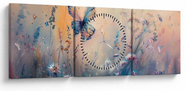 Obraz - Łąka z motylem II (z zegarem) (90x30 cm)