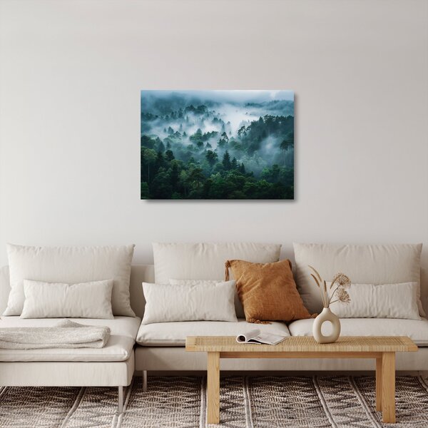 Obraz na szkle - Las we mgle (70x50 cm)