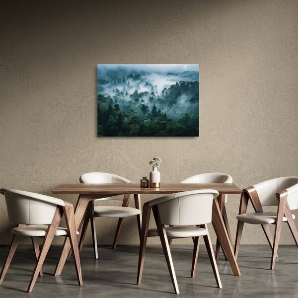 Obraz na szkle - Las we mgle (70x50 cm)