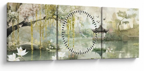 Obraz - Chińskie jezioro (z zegarem) (90x30 cm)