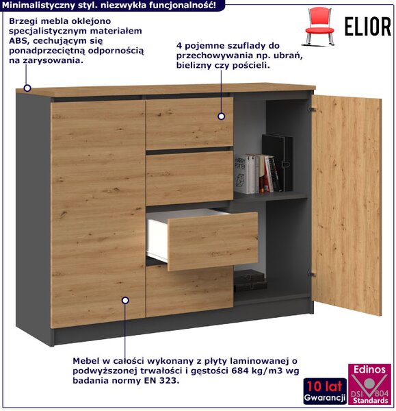 Komoda Industrialna Dąb Artisan + Antracyt F4-T92