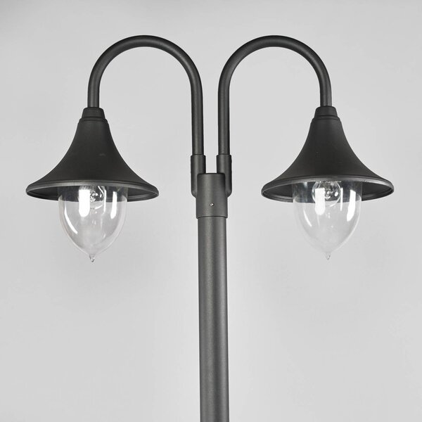 Lampa zewnętrzna Lindby Madea, szara, 2-punktowa, 212 cm, E27, IP44 Madea Lindby, możliwość ściemniania, czarny, aluminium, nowoczesny
