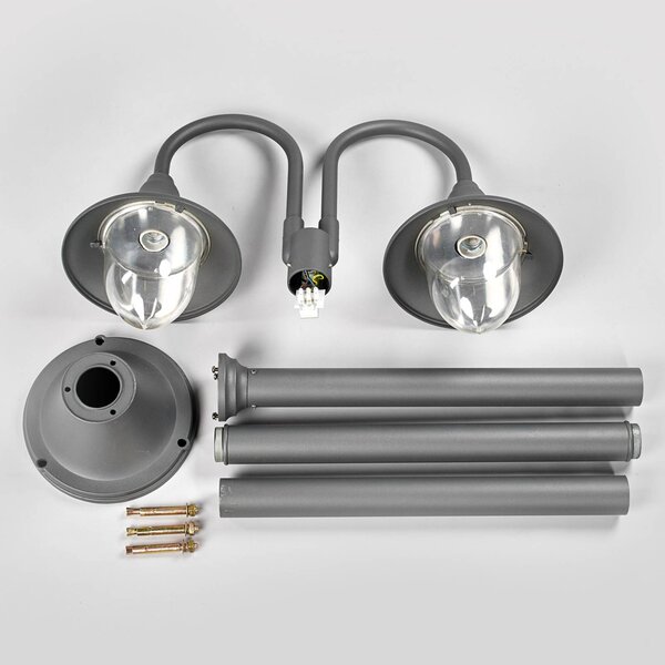Lampa zewnętrzna Lindby Madea, szara, 2-punktowa, 212 cm, E27, IP44 Madea Lindby, możliwość ściemniania, czarny, aluminium, nowoczesny