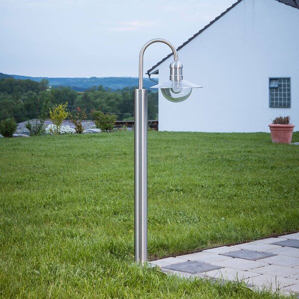 Lindby Słupek oświetleniowy Damion, 140 cm, stal nierdzewna, E27, IP44 DAMION Lindby, możliwość ściemniania, aluminiowy / szary / cynkowy, stal szlachetna, nowoczesny