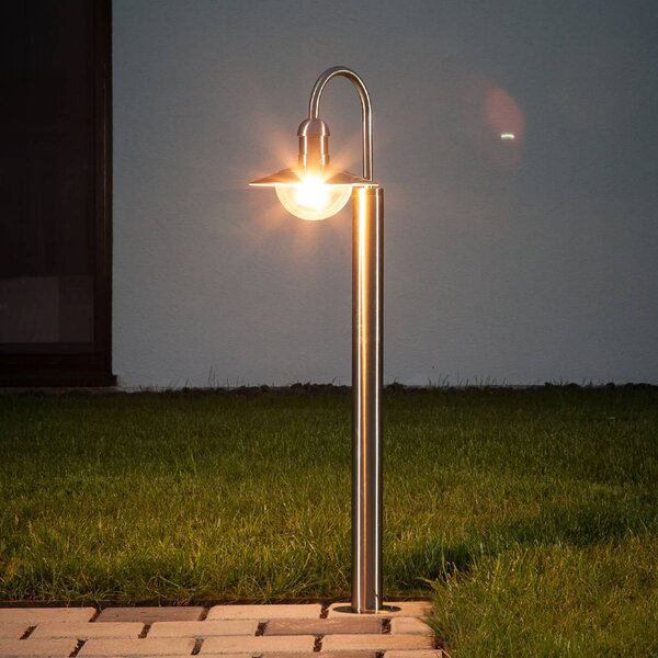 Lindby Słupek oświetleniowy Damion, 140 cm, stal nierdzewna, E27, IP44 DAMION Lindby, możliwość ściemniania, aluminiowy / szary / cynkowy, stal szlachetna, nowoczesny