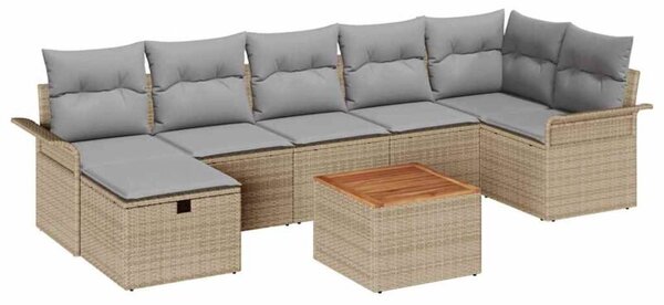 Zestaw Mebli Ogrodowych Komplet Wypoczynkowy Narożny Z Poduszkami 8-Częściowy Beżowy Rattan Na Taras Balkon Ogród
